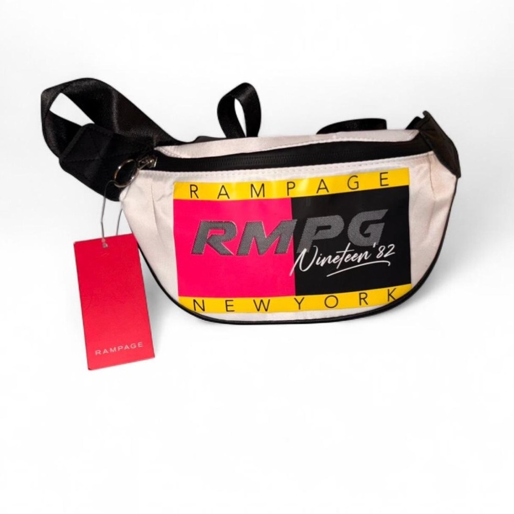 Black and White Fanny Pack With Neon Pink Lettering
